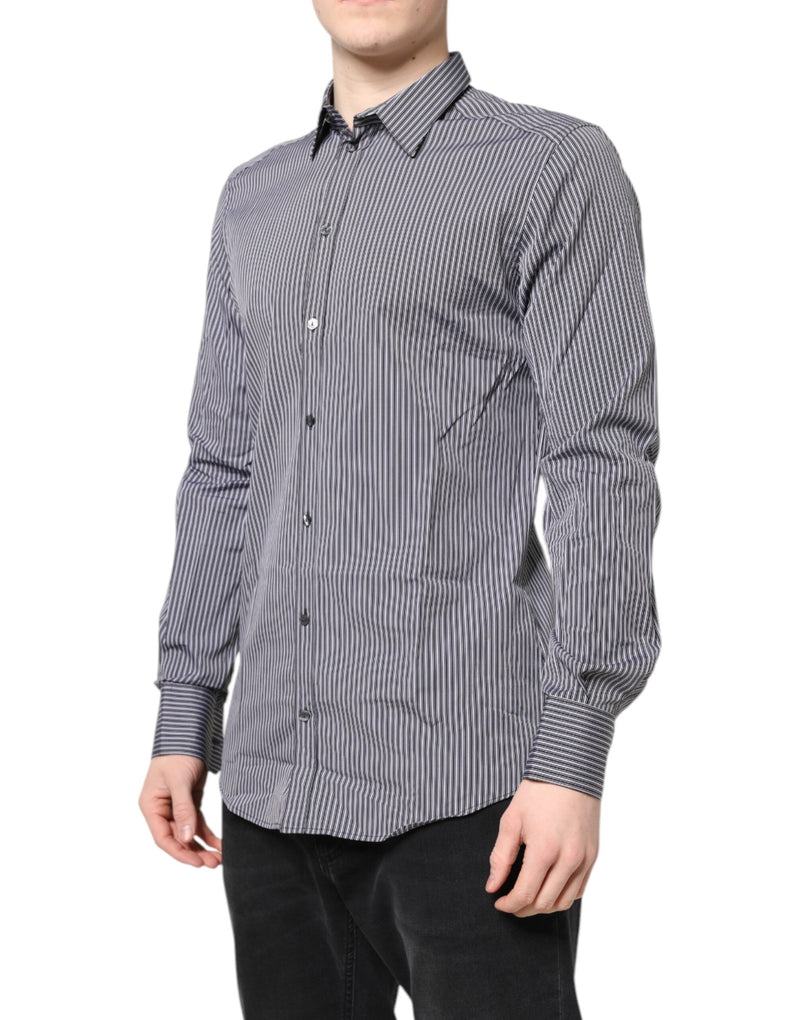 Black White Striped GOLD Formal Dress Shirt Dolce & Gabbana