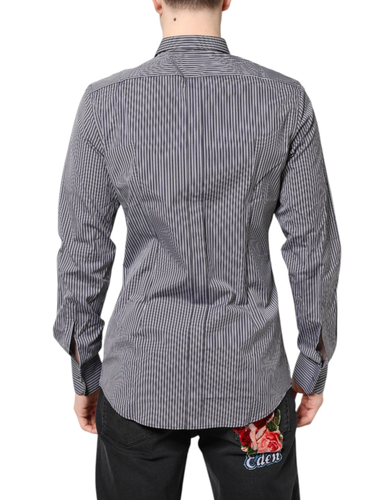 Black White Striped GOLD Formal Dress Shirt Dolce & Gabbana