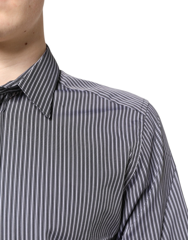 Black White Striped GOLD Formal Dress Shirt Dolce & Gabbana