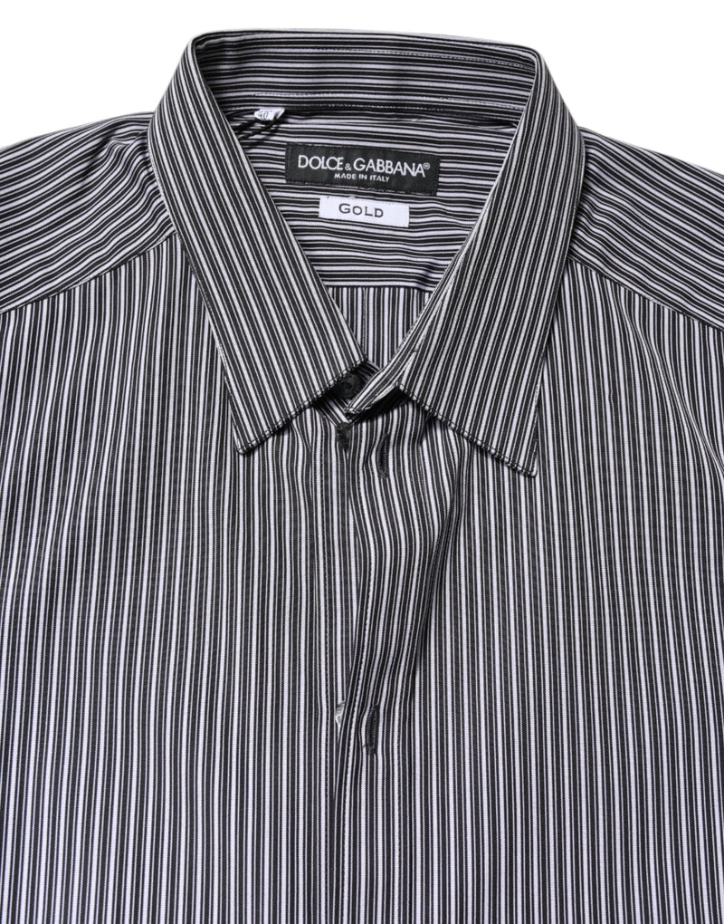Black White Striped GOLD Formal Dress Shirt Dolce & Gabbana
