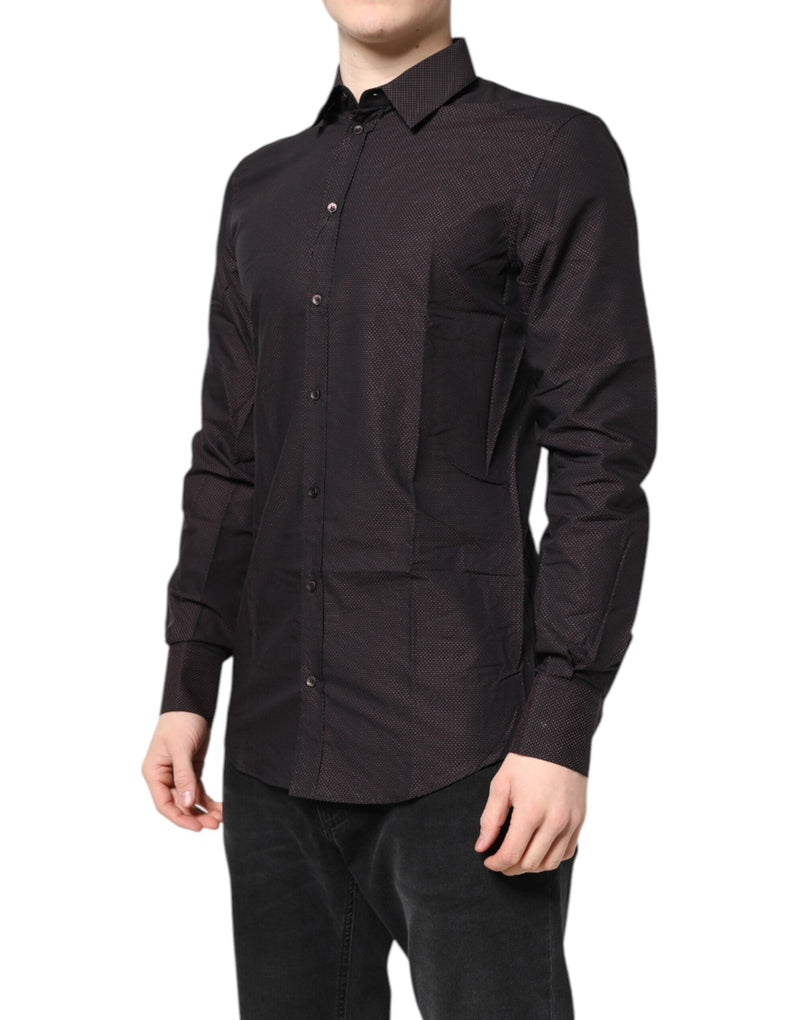 Maroon Jacquard Cotton GOLD Men Dress Shirt Dolce & Gabbana