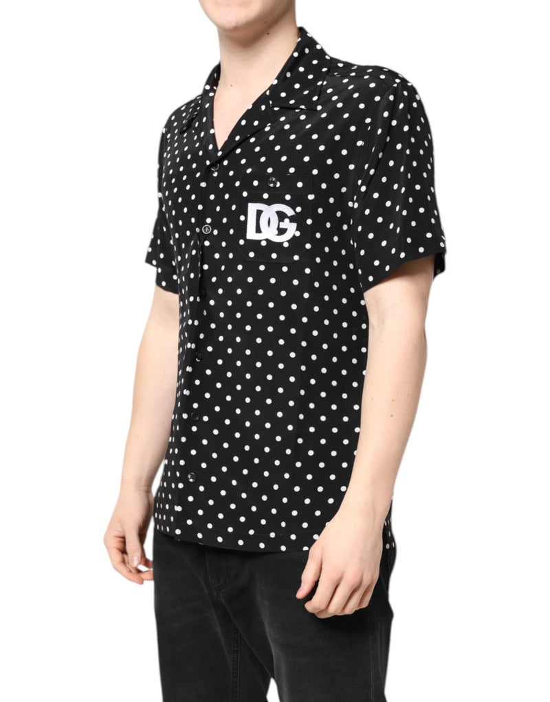 Black Polka Dot Short Sleeves Casual Shirt Dolce & Gabbana