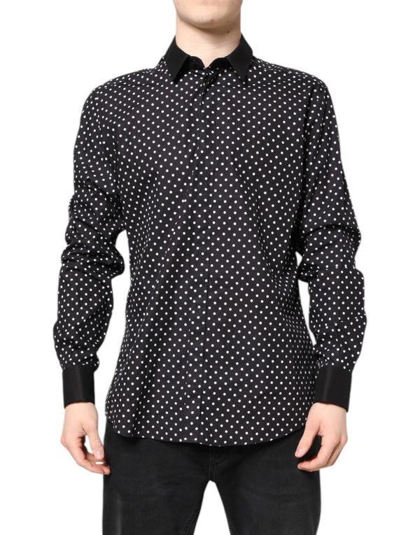 Black Polka Dot Cotton Formal Dress Shirt Dolce & Gabbana