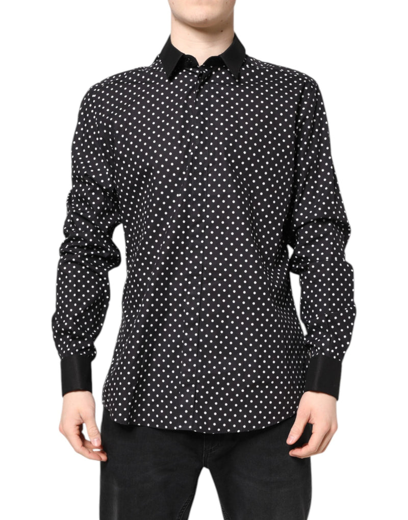 Black Polka Dot Cotton Formal Dress Shirt Dolce & Gabbana