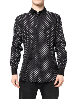 Black Polka Dot Cotton Formal Dress Shirt Dolce & Gabbana