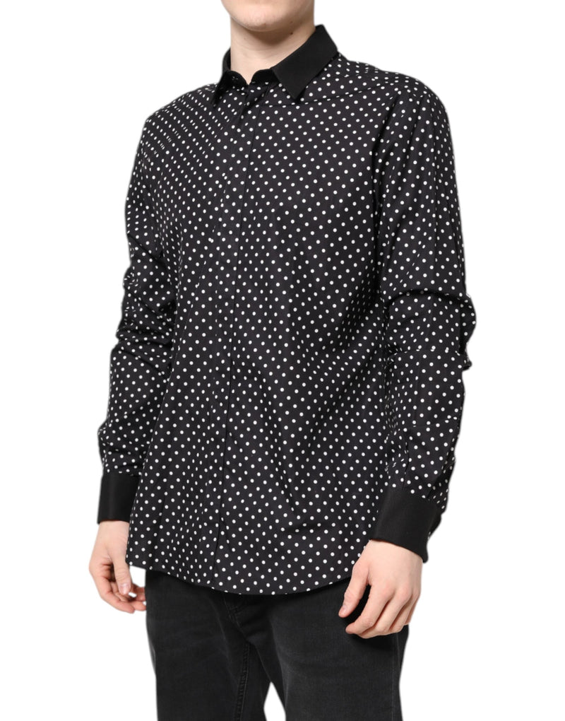 Black Polka Dot Cotton Formal Dress Shirt Dolce & Gabbana