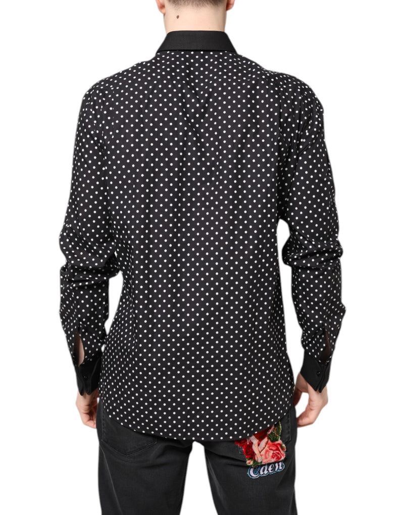 Black Polka Dot Cotton Formal Dress Shirt Dolce & Gabbana