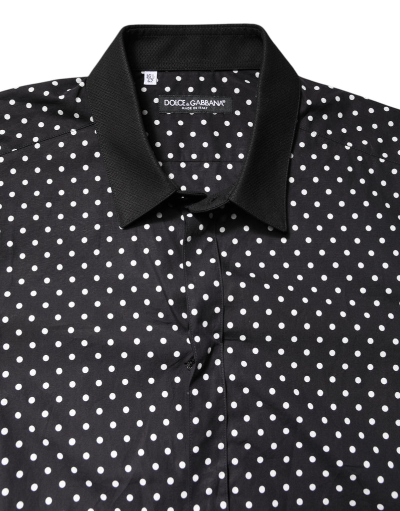 Black Polka Dot Cotton Formal Dress Shirt Dolce & Gabbana