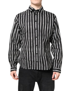 Black White Striped Cotton Dress Shirt Dolce & Gabbana