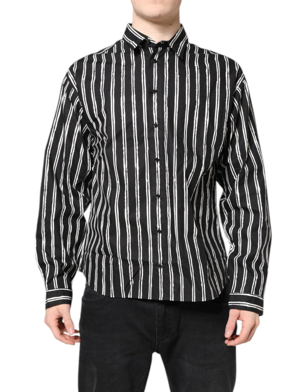 Black White Striped Cotton Dress Shirt Dolce & Gabbana