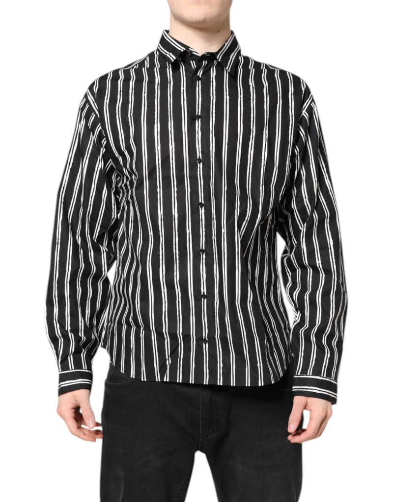 Black White Striped Cotton Dress Shirt Dolce & Gabbana