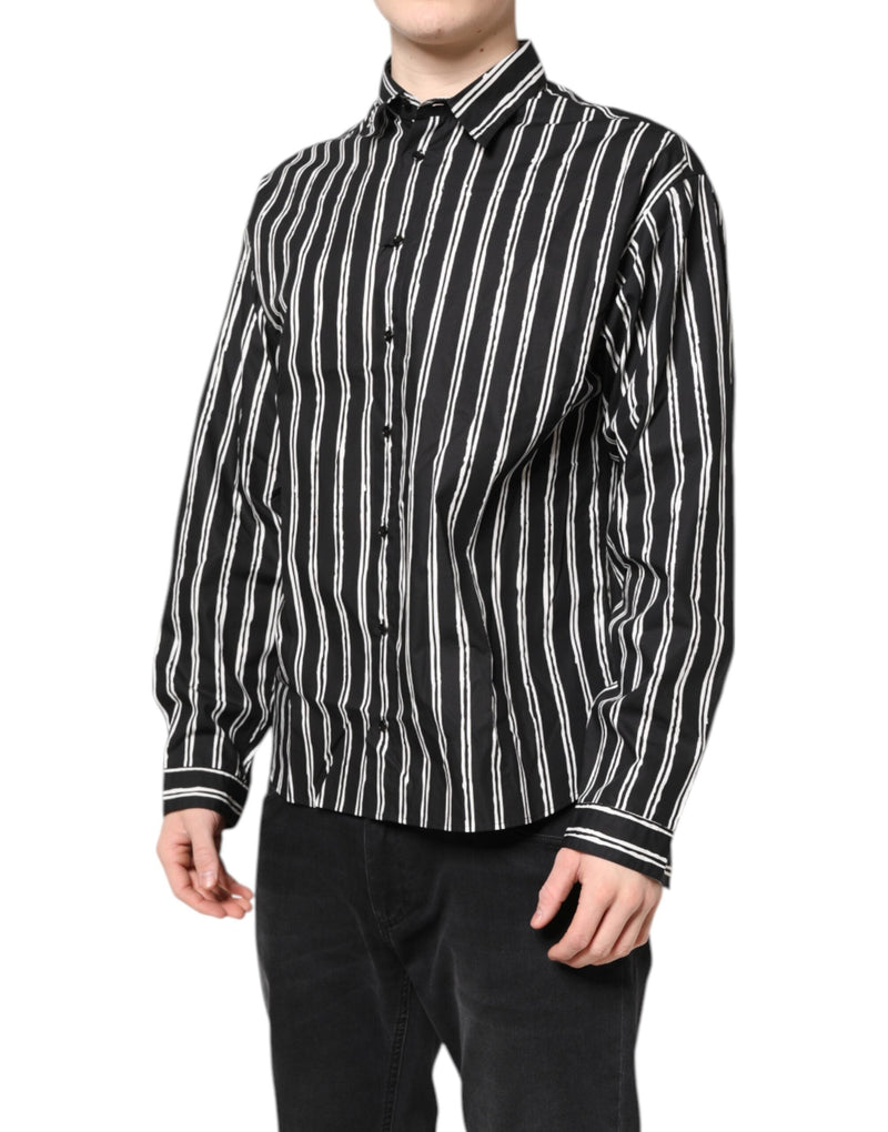 Black White Striped Cotton Dress Shirt Dolce & Gabbana
