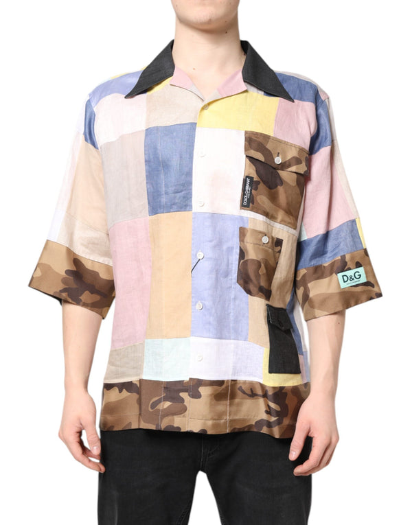 Multicolor Patchwork Short Sleeve Shirt Dolce & Gabbana