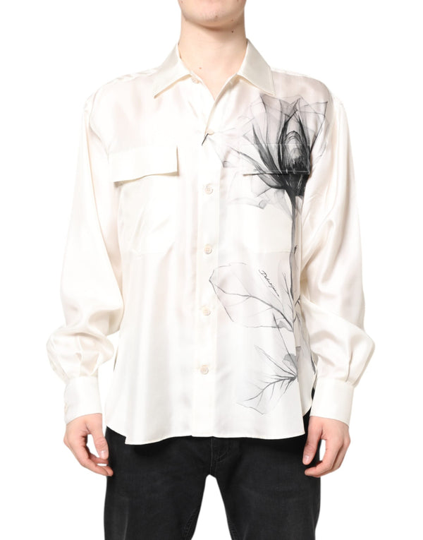 Ivory Silk Long Sleeves Men Casual Shirt Dolce & Gabbana