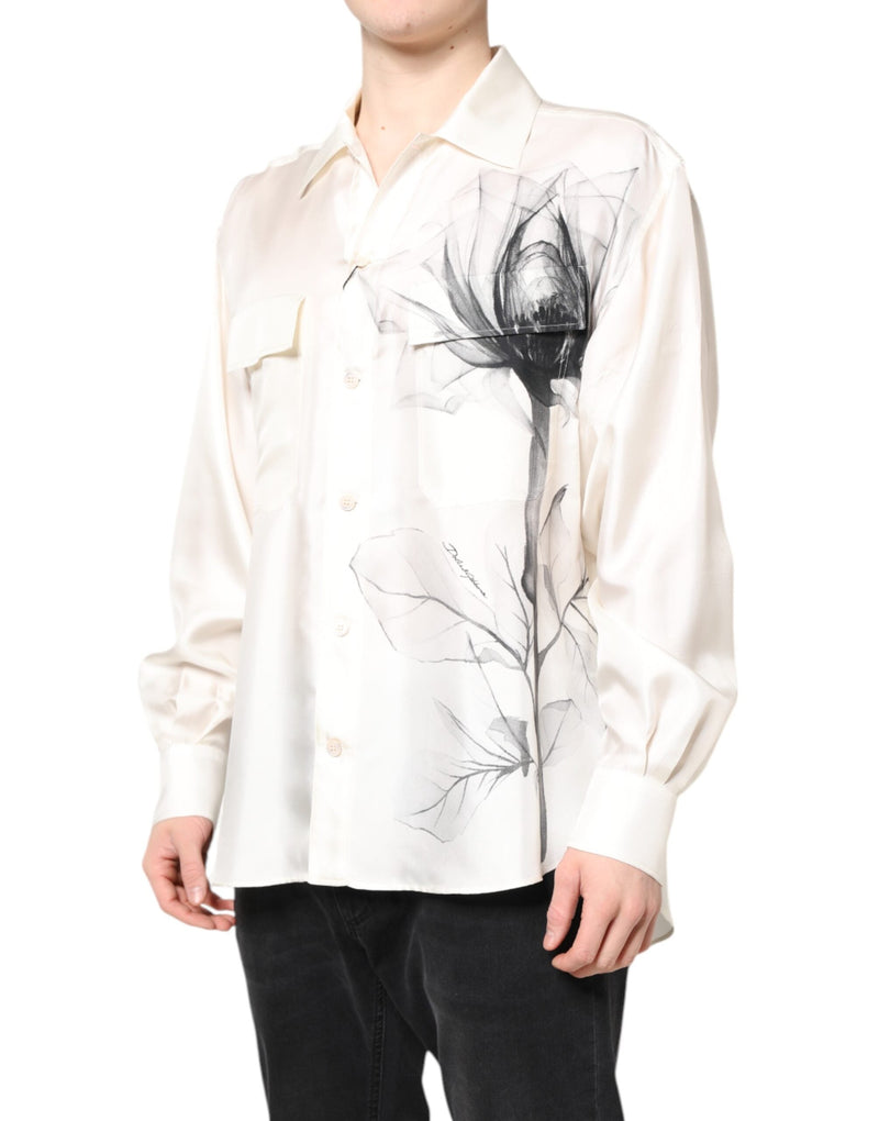 Ivory Silk Long Sleeves Men Casual Shirt Dolce & Gabbana