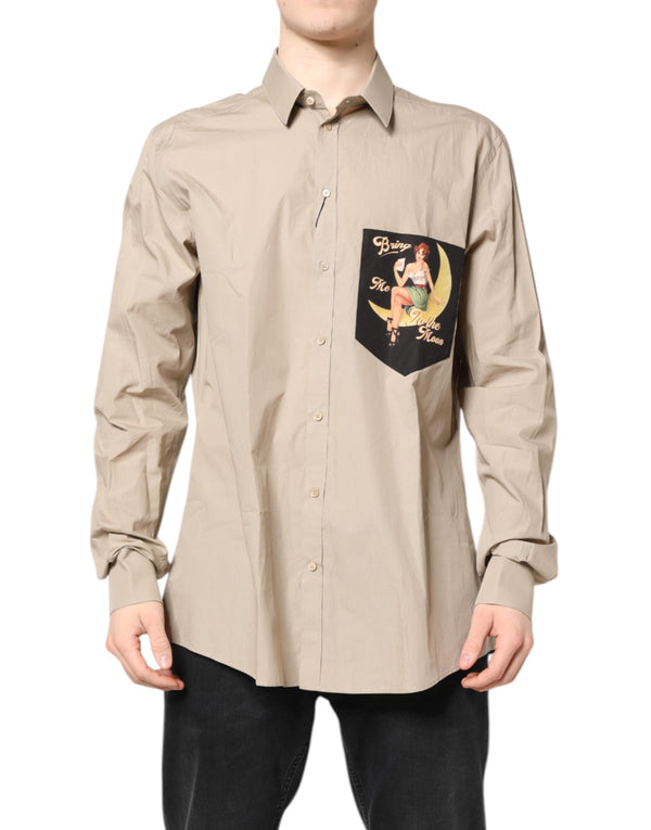 Beige Pin Up Print MARTINI Men Casual Shirt Dolce & Gabbana