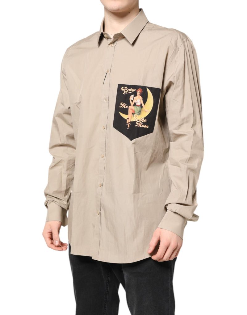 Beige Pin Up Print MARTINI Men Casual Shirt Dolce & Gabbana