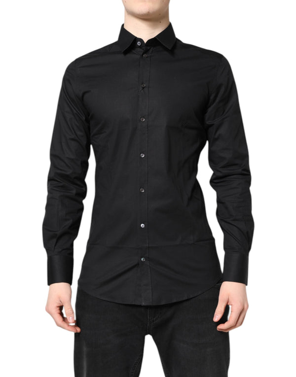 Black GOLD Cotton Long Sleeves Dress Shirt Dolce & Gabbana