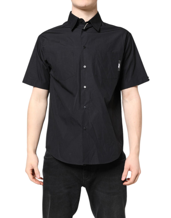 Black Printed Short Sleeves Collared Men Casual Shirt MSGM