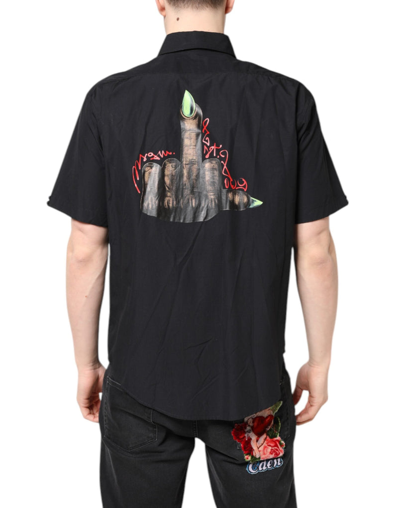 Black Printed Short Sleeves Collared Men Casual Shirt MSGM