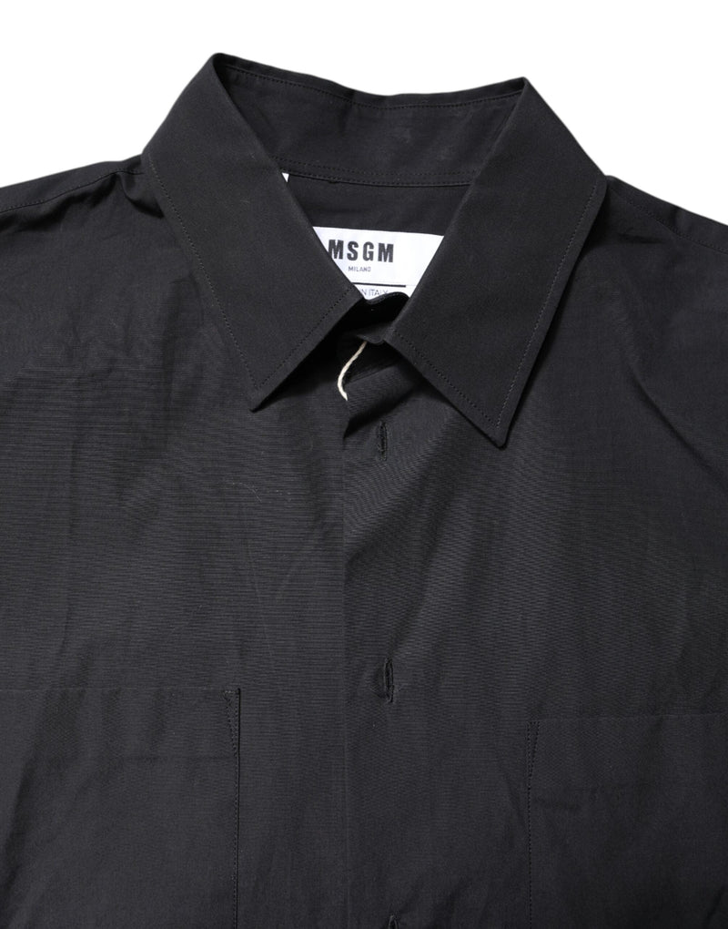 Black Printed Short Sleeves Collared Men Casual Shirt MSGM