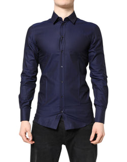 Blue GOLD Cotton Long Sleeves Men Dress Shirt Dolce & Gabbana