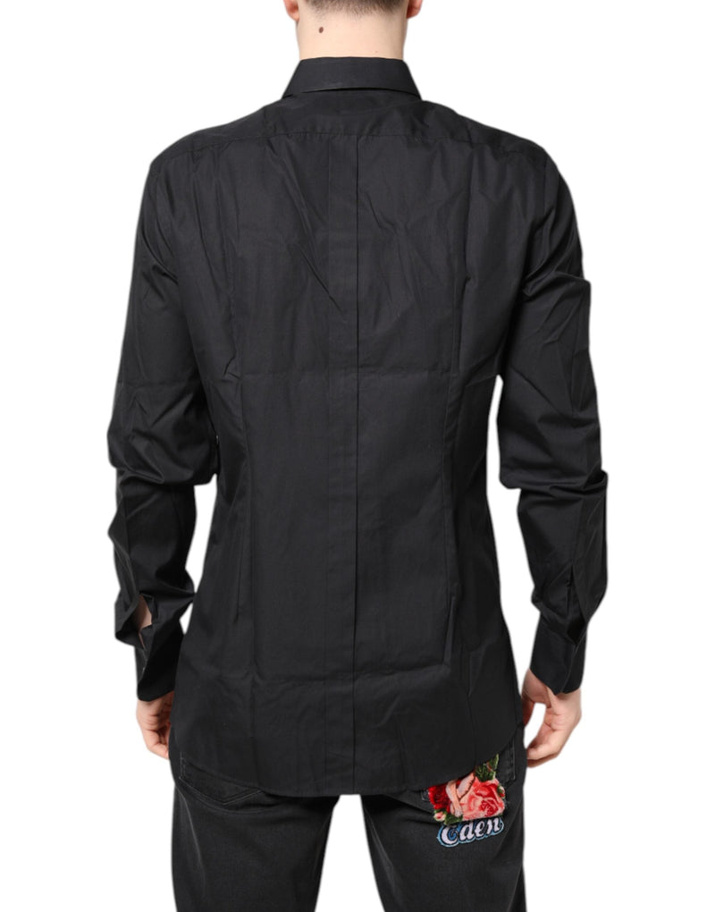 Black Floral Gold Cotton Dress Formal Shirt Dolce & Gabbana