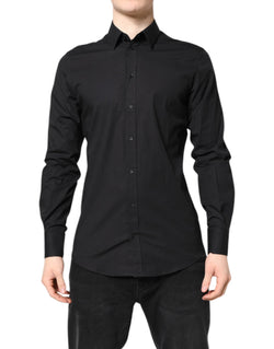 Black GOLD Cotton Dress Formal Shirt Dolce & Gabbana