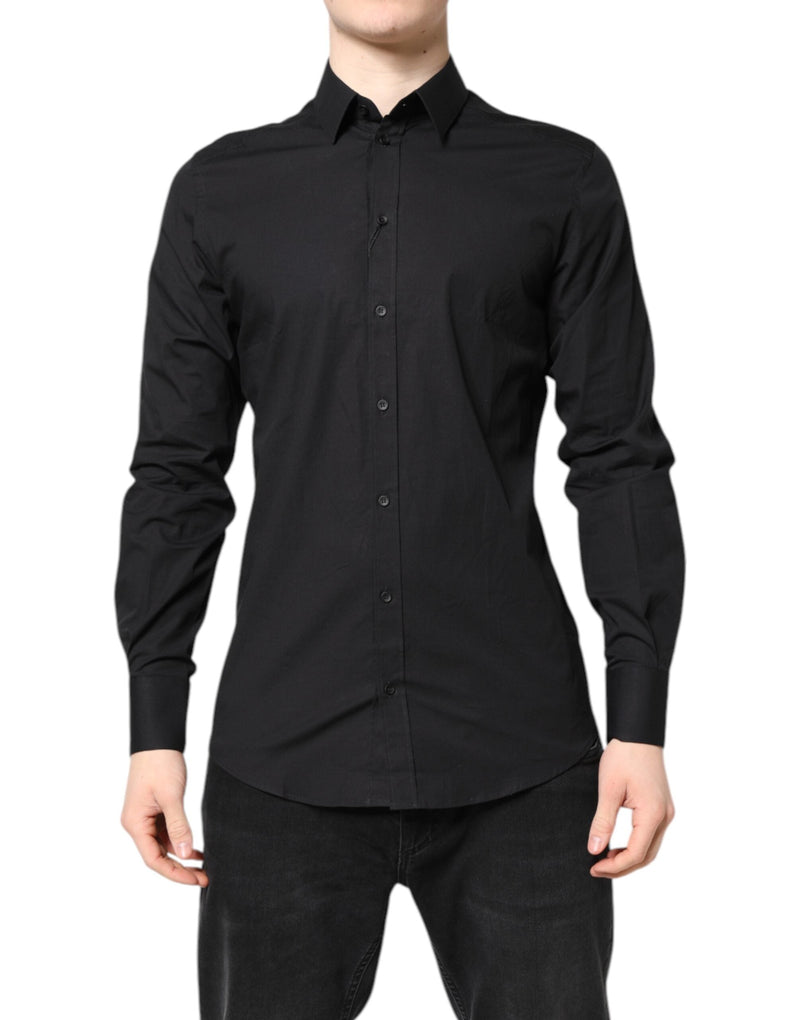 Black GOLD Cotton Dress Formal Shirt Dolce & Gabbana
