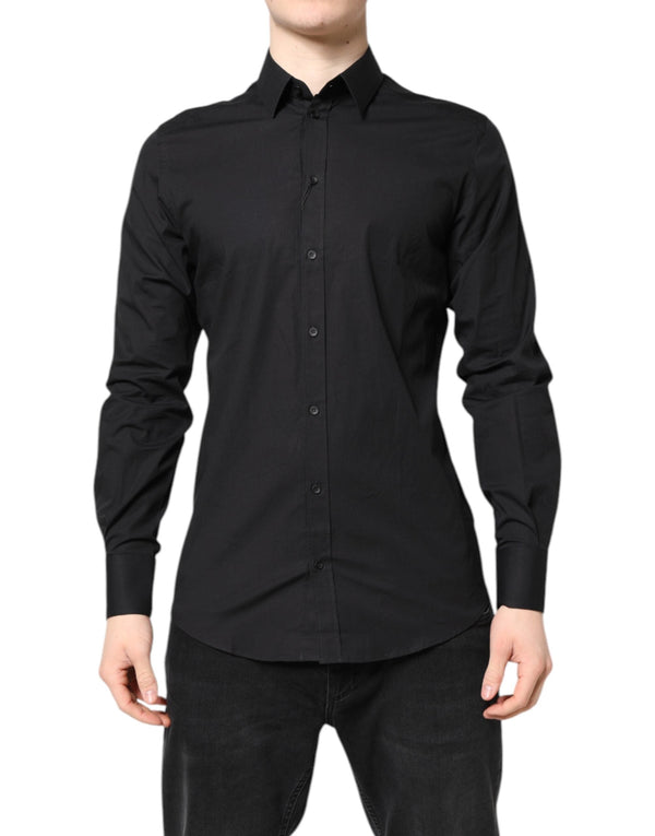 Black GOLD Cotton Dress Formal Shirt Dolce & Gabbana