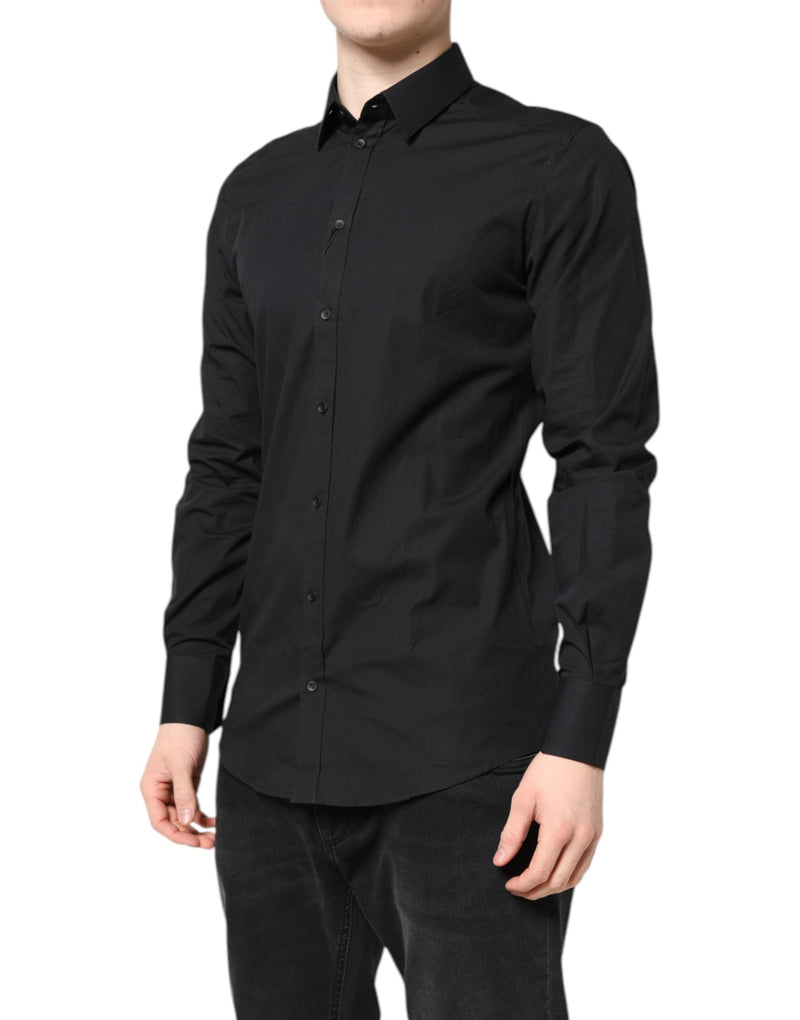 Black GOLD Cotton Dress Formal Shirt Dolce & Gabbana