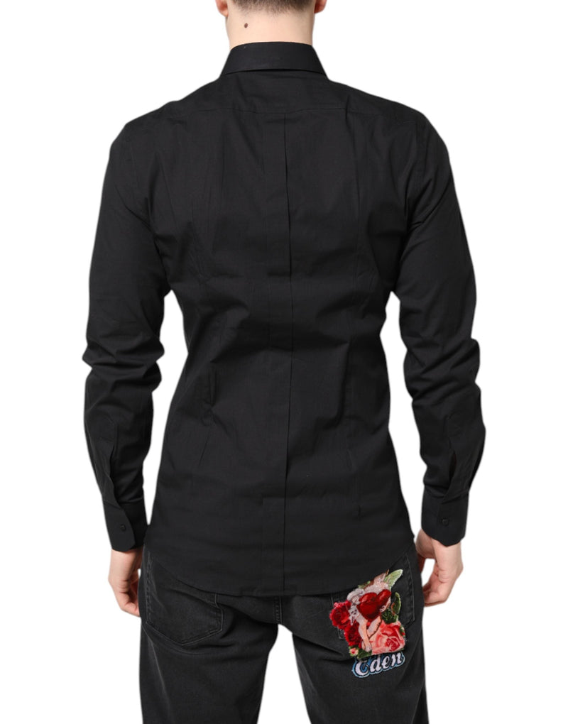 Black GOLD Cotton Dress Formal Shirt Dolce & Gabbana
