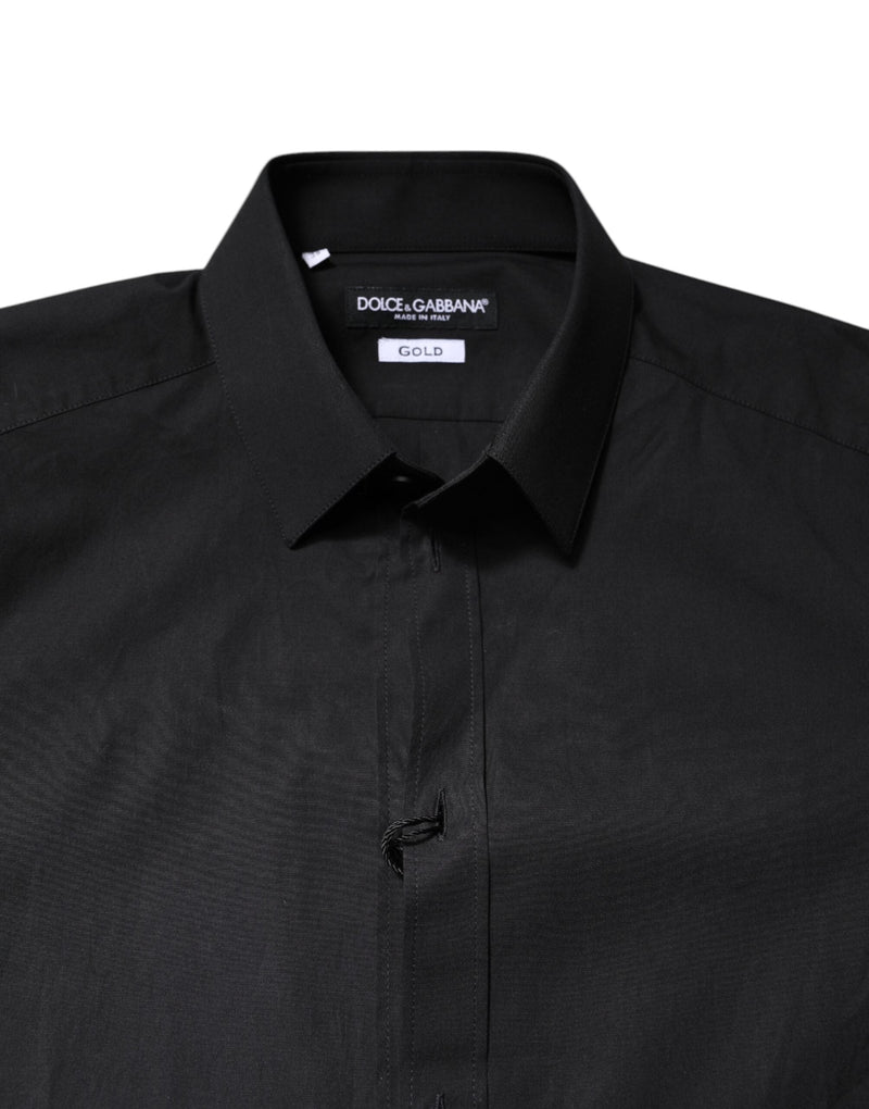 Black GOLD Cotton Dress Formal Shirt Dolce & Gabbana
