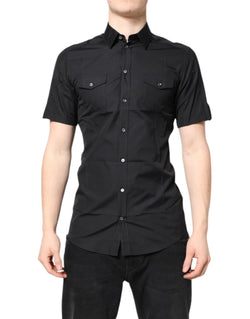 Black Short Sleeves Cotton GOLD Casual Shirt Dolce & Gabbana