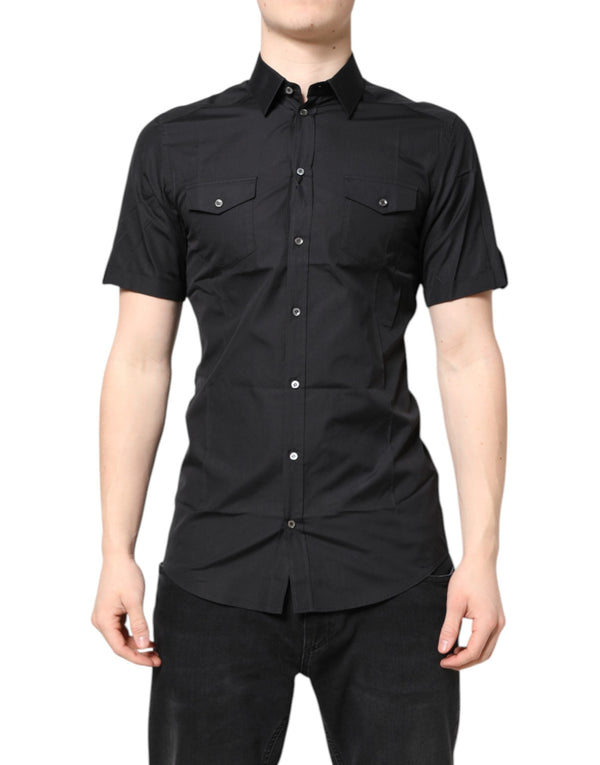 Black Short Sleeves Cotton GOLD Casual Shirt Dolce & Gabbana