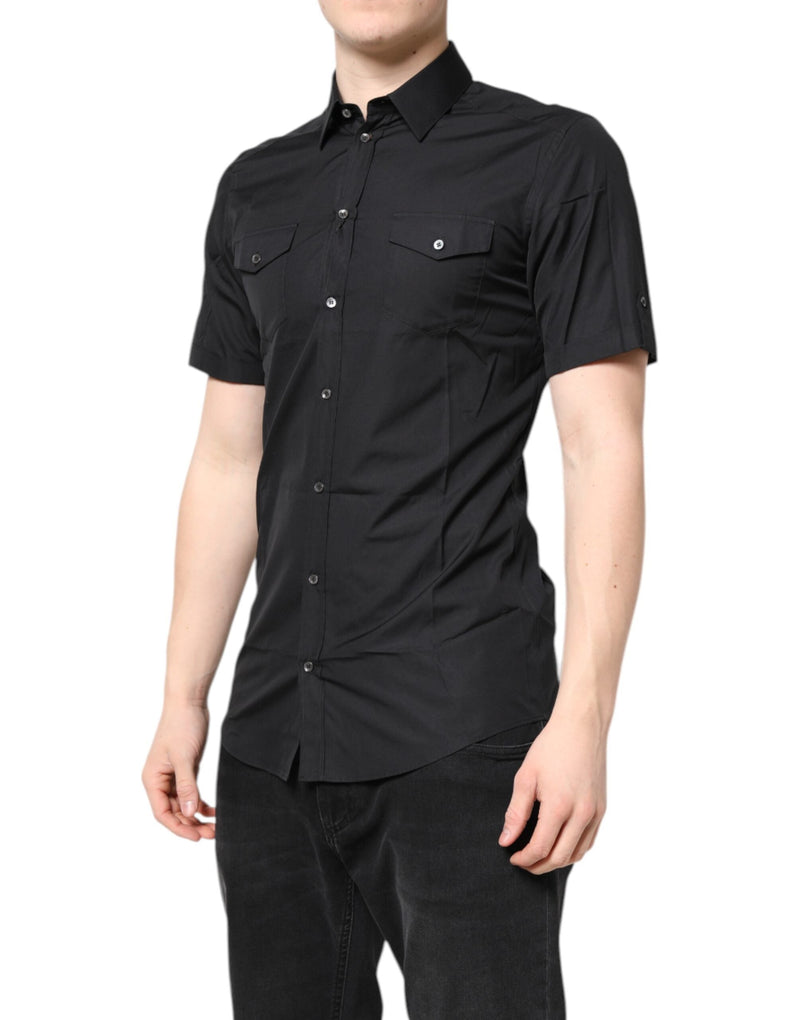 Black Short Sleeves Cotton GOLD Casual Shirt Dolce & Gabbana