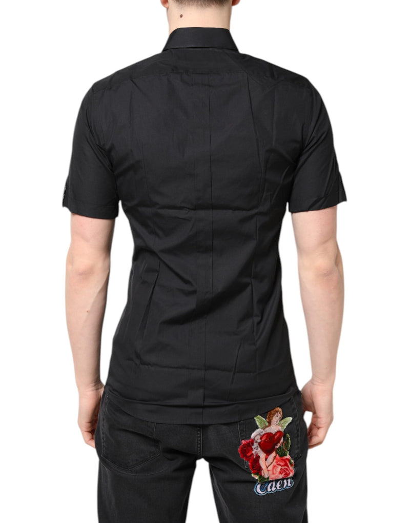 Black Short Sleeves Cotton GOLD Casual Shirt Dolce & Gabbana