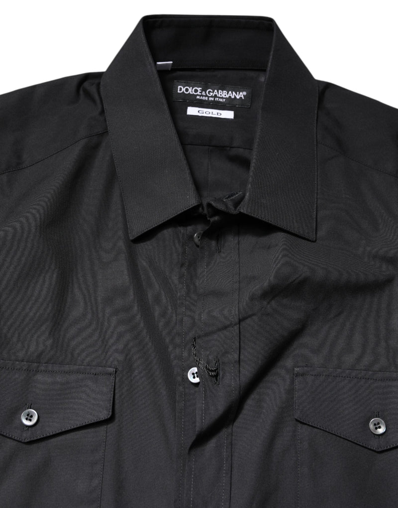Black Short Sleeves Cotton GOLD Casual Shirt Dolce & Gabbana