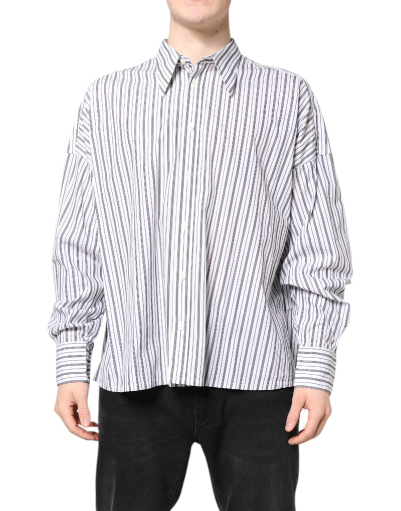 White Black Stripe Button Down Casual Shirt Dolce & Gabbana