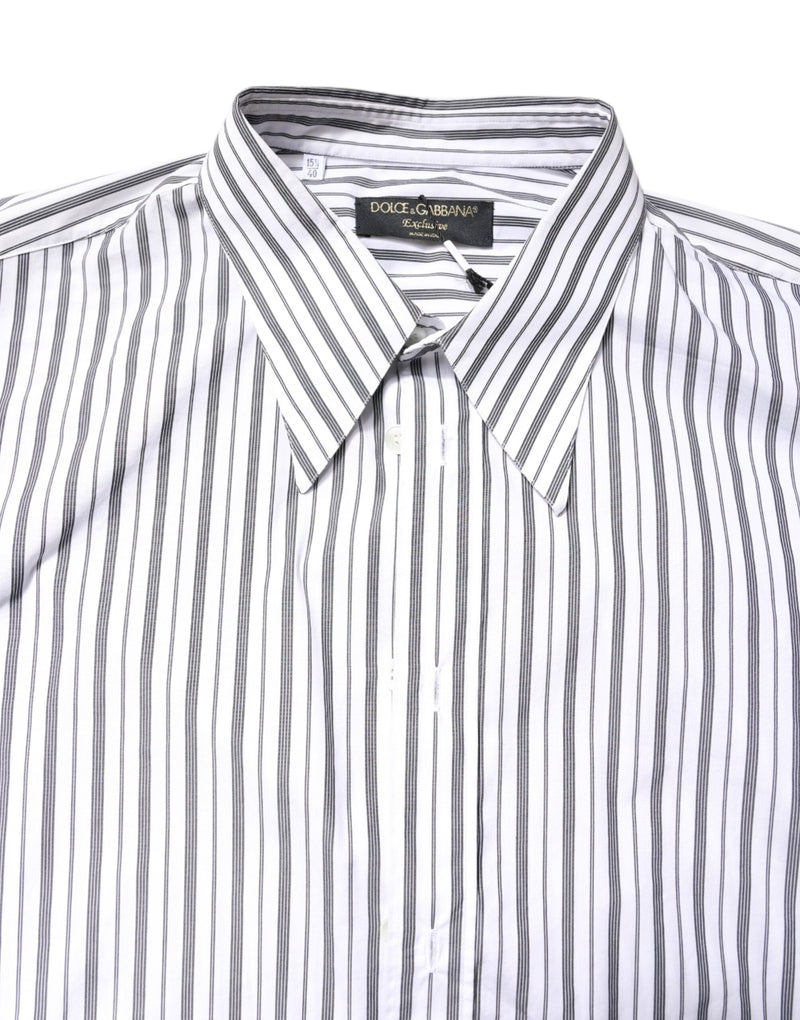 White Black Stripe Button Down Casual Shirt Dolce & Gabbana