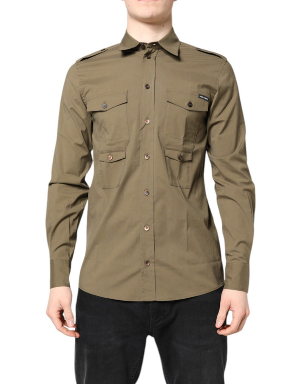 Brown Cotton Stretch Casual Long Sleeves Shirt Dolce & Gabbana