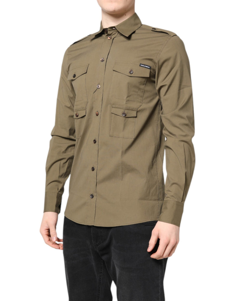 Brown Cotton Stretch Casual Long Sleeves Shirt Dolce & Gabbana