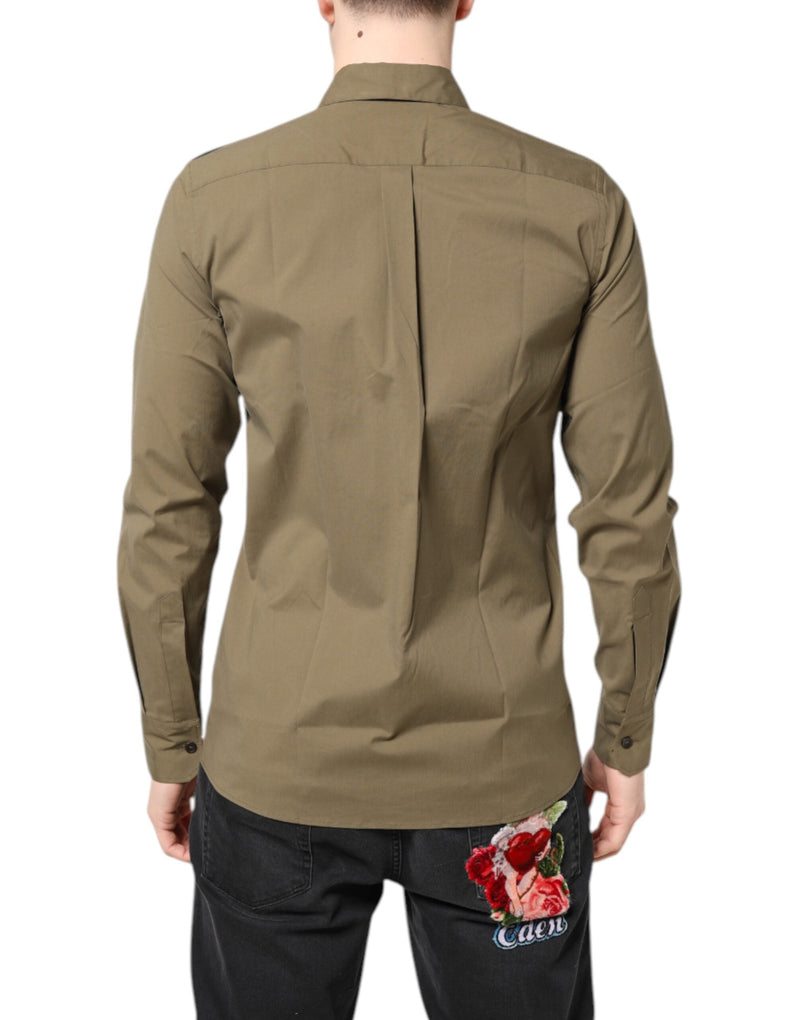 Brown Cotton Stretch Casual Long Sleeves Shirt Dolce & Gabbana