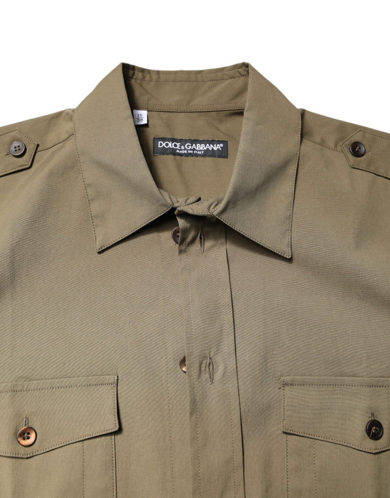 Brown Cotton Stretch Casual Long Sleeves Shirt Dolce & Gabbana