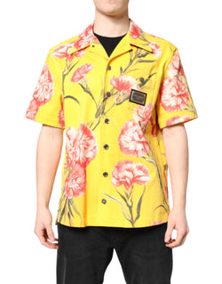 Yellow Floral Men Button Down Casual Shirt Dolce & Gabbana