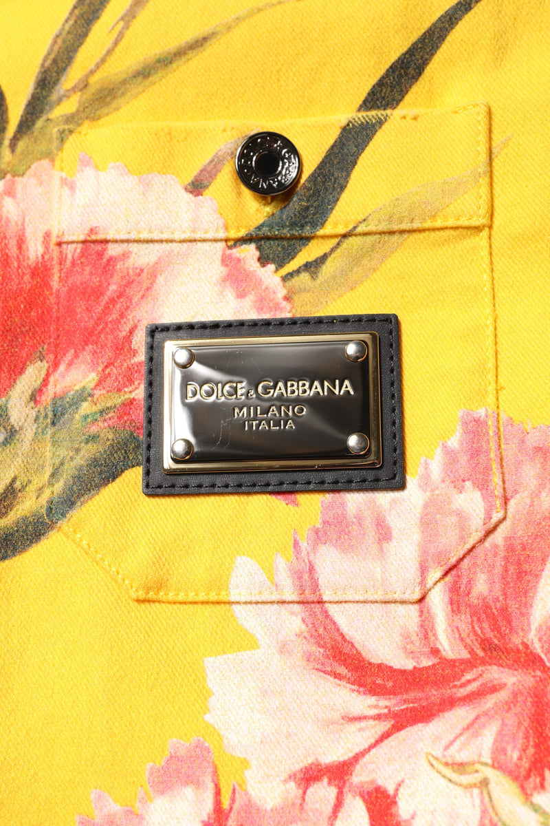 Yellow Floral Men Button Down Casual Shirt Dolce & Gabbana