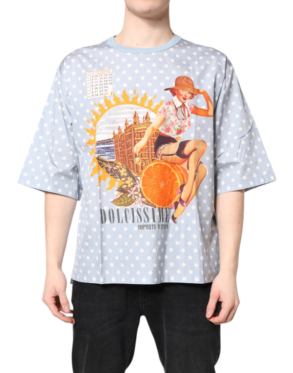 Light Blue Graphic Print Short Sleeve T-shirt Dolce & Gabbana