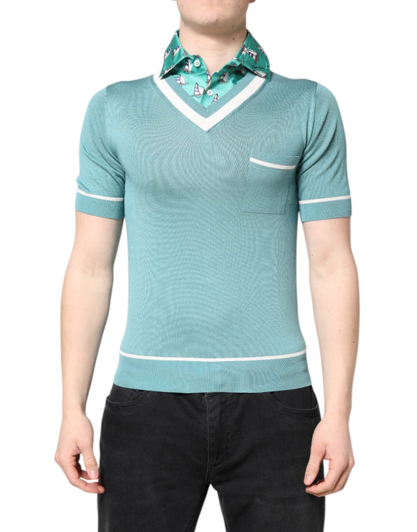 Green Printed Collared Short Sleeve T-shirt Dolce & Gabbana