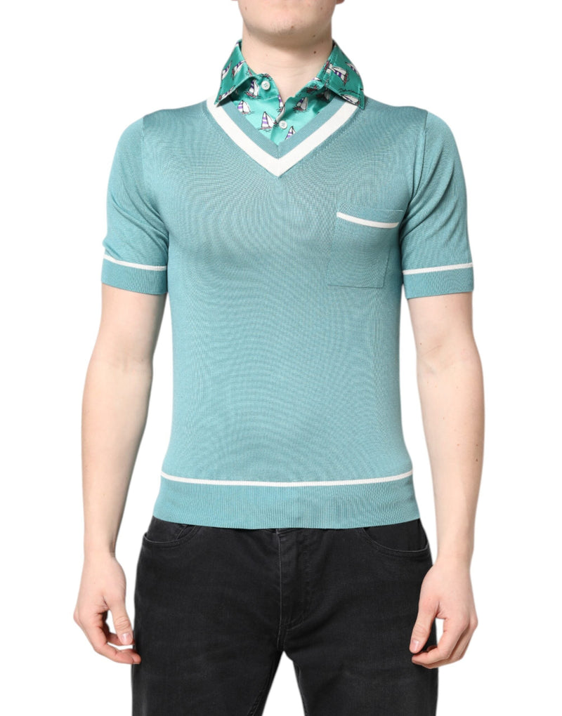 Green Printed Collared Short Sleeve T-shirt Dolce & Gabbana