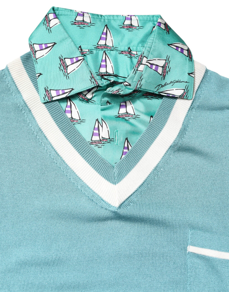 Green Printed Collared Short Sleeve T-shirt Dolce & Gabbana